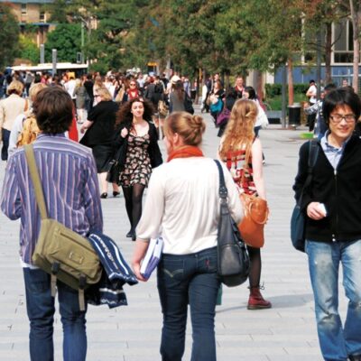 Students walking outside at a university in Australia.