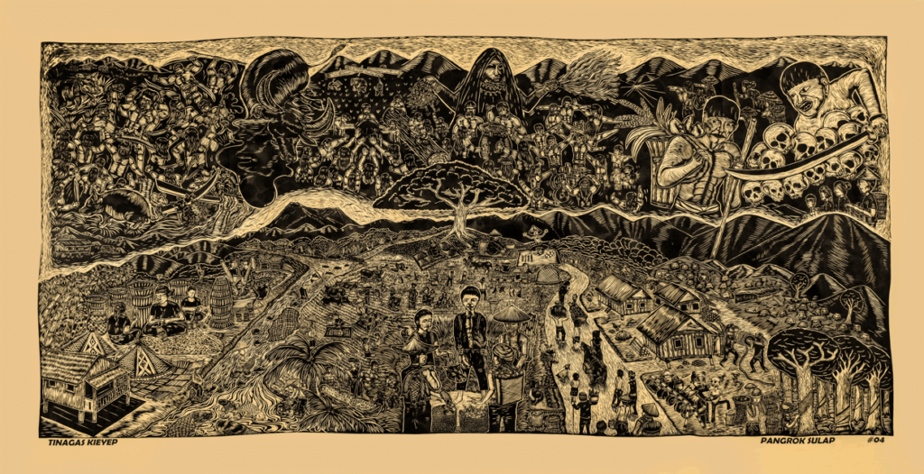 Tinagas Keiyep (2018). Woodcut by Pangrok Sulap with Kampung Keiyep. Published with permission from Pangrok Sulap and Tinagas Keiyep.