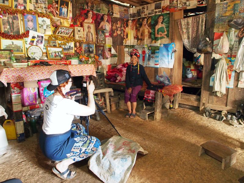 Documenting Oma and headdress. 5 January 2021. Used with permission of the Traditional Arts and Ethnology Centre, Laos.